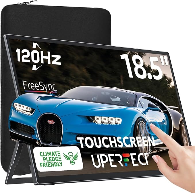UPERFECT Portable Monitor 18.5-inch 120HZ Touchscreen 100% sRGB w/VESA &amp Stand 180° Adjustable Ultra-Slim &amp Lightweight Frameless FHD FreeSync IPS HDR Gaming Display Travel Second Monitor for