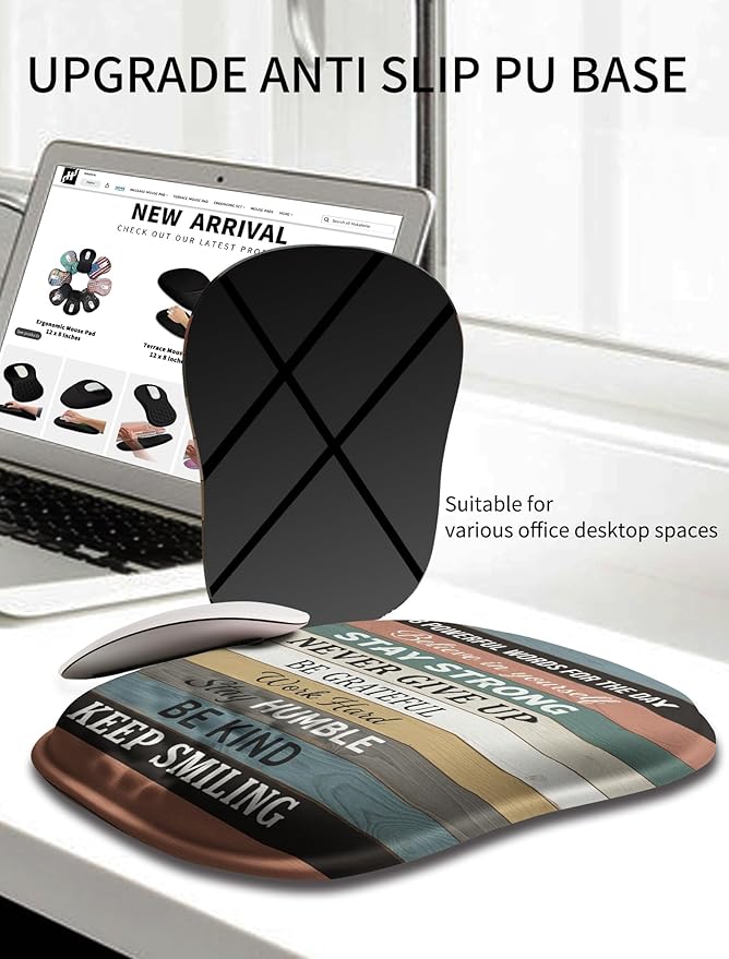 Hokafenle Ergonomic Wrist-Hugging Mouse Pad Wrist Support U-Shaped Holding Wrist Rest Mousepad for Carpal Tunnel Pain Relief with Cushioned Memory Foam Slope Massage Bulge (10.2x8.3 inBelieve)