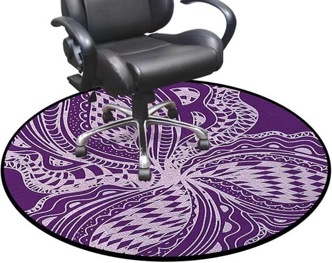 Purple Round Rug Soft Distressed Kitchen Round Area Rug Non Slip Non-Shedding Laundry Room Mat Low Pile Entry Floor Carpet Floral Pattern Boho Inspired Design Diameter 47.2 in