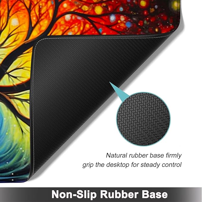 Large Mouse pad and Keyboard Support Set Ergonomic Memory Foam Keyboard Wrist Rest Extended Gaming Mouse Pad with Stitched Edges Colorful Tree of Life XXL Desk Mat (31.5 X 11.8 in)