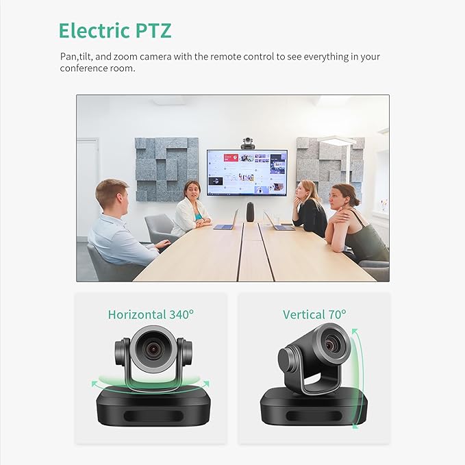 1080P PTZ with 18X Zoom Wireless Webcam Conference Room Camera for Professional Meeting System Zoom Meeting Teams OBS Wireless Streaming Webcam with Built-in Mic for PC/Mac/Laptop