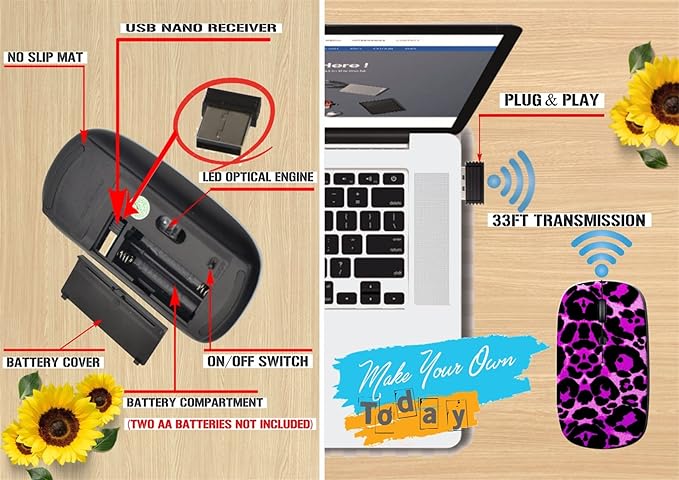 maizi USB Mouse Wireless for Personal Computer Laptop MacbookUSB Mouses Wireless Image ID: 27872683 Fabric Purple Travel Mouse 2.4G USB Receiver Printed in USA