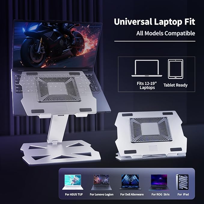 IMMOENUC Laptop Cooling Stand with Peltier Cooler Adjustable Height &amp Angle Whisper-Quiet Aluminum Thermoelectric Cooler for 12-19 Inch Laptops MacBook/Dell/HP/Lenovo Fast Cooling Notebook