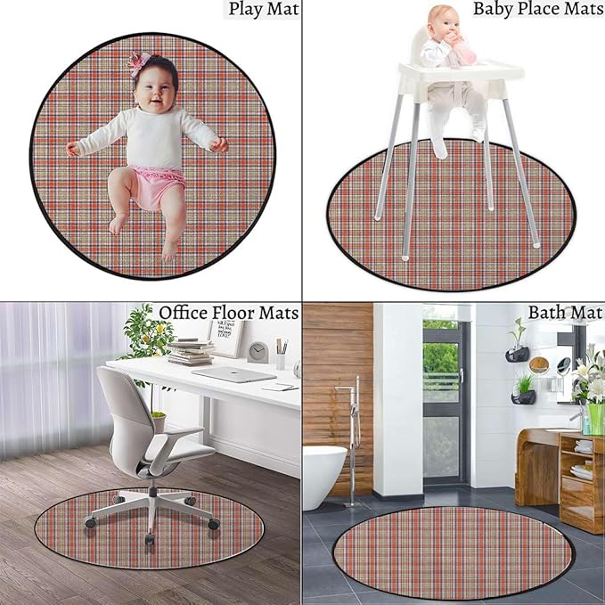 Orange Light Blue Chair Mat for Hardwood Floors Tile Floors Office Chair Mat Desk Chair Mat Computer Rolling Chair Rug Floor Protector Mat Retro Red Checkered Modern Diameter 43.3 in