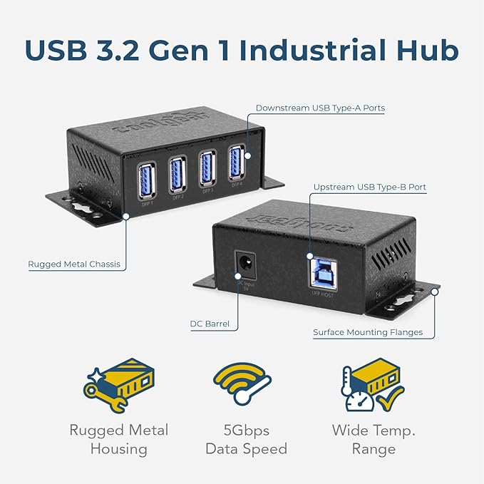 Coolgear USB 3.2 Gen 1 Bus Powered 4 Port Mini Hub with ESD