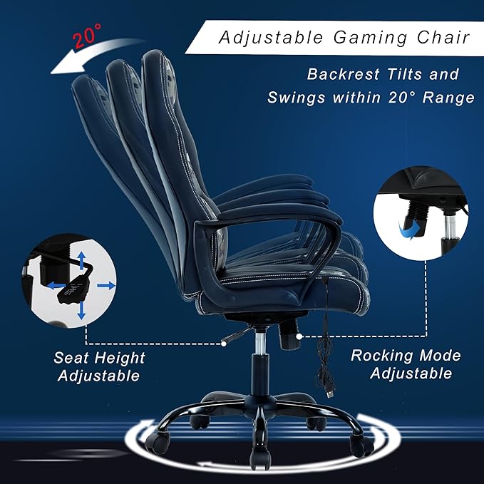 Gaming Chair With Massager Ergonomic Office Video Gaming Computer Leather Desk Racing Comfy Massage Silla Gamer for Adults and Kids Camo