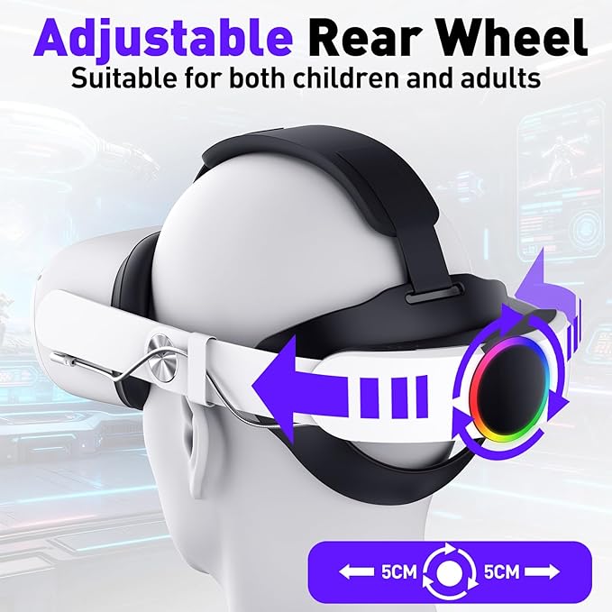 RGB Head Strap for Oculus/Meta Quest 2 Head Strap with Battery 10000mAh Pack for Extended 8 Hrs of Playtime Fast Charging VR Power Adjustable Elite Strap Enhanced Support and Balance in VR