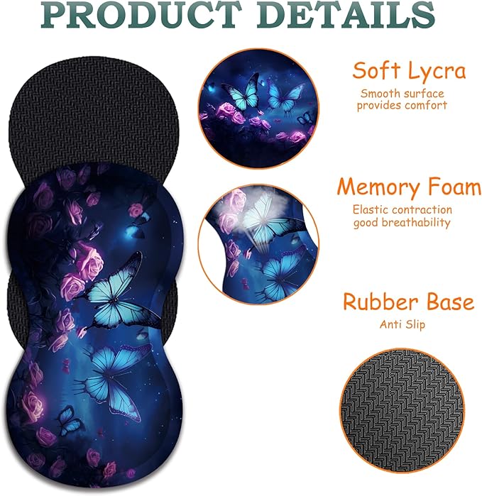Mouse Pad Set Large Gaming Mouse Pad (31.5X 11.8 inches)+ Wrist Rest Pad + Coaster Ergonomic Wrist pad Home Office Desk Accessories Decor Supplies Starry Sky Butterflies and Purple Roses