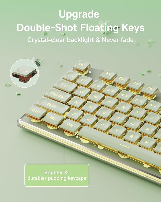 V3 Wireless Keyboard and Mouse with Single Backlit Metal Panel Bluetooth/2.4G Rechargeable Silent Keyboard and Mouse Combo Light up Full Size Cute Keyboards-Green