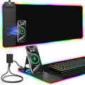 Mouse Pad with Foldable Phone Holder &amp Wireless Charger XL RGB Gaming Mousepad 31.5x11.8 Large Desk Mat for Keyboard Home Desk Pad with Dual Qi Charging Station | 11 Colors &amp 5 Modes | Wat