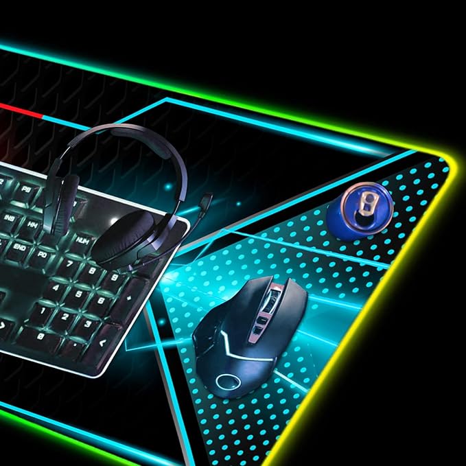 RGB Gaming Mouse Pad DINKY Large Extended Soft Led Mouse Pad with 14 Lighting Modes Water Resist Keyboard Pad Computer Keyboard Mousepads Mat 35.4×15.8 inches-Cool Gaming