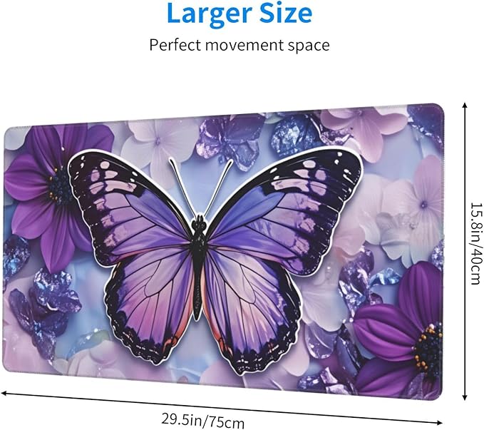 Purple Butterfly Floral Desk Cover MatExtended Large Mouse PadComputer Laptop Mat Desk Decor for Office Game Home 30x16 Inch