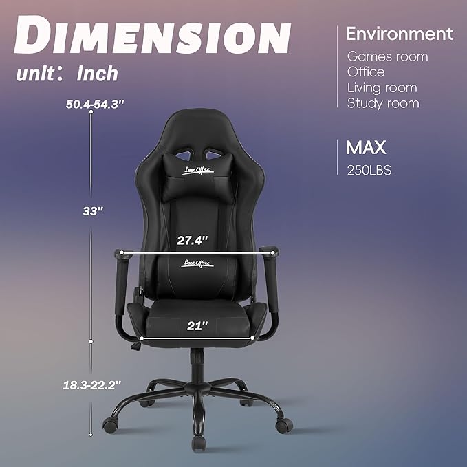 Silla Gamer Chair - Ergonomic High Back PC Gaming Recliner with Headrest &amp Lumbar Support for Adults &amp Kids Ages 8-12