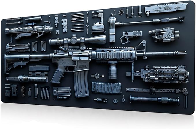 Cool Military Weapon Build Weapon Parts Display Large Gaming Mouse PadNon-Slip Rubber Desk Mat Keyboard for Table Decor (A)