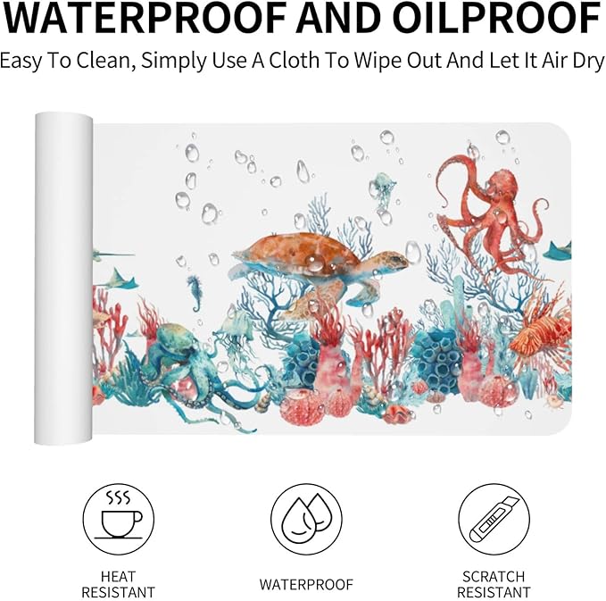 Sea Turtle Octopus Large Mouse Pad Gaming Mousepad with Wrist Support Rubber Computer Keyboard Mat for Desk Laptop Non-Slip Full Deskmat Protector Waterproof Writing Pad Office Home 16x35.5 in