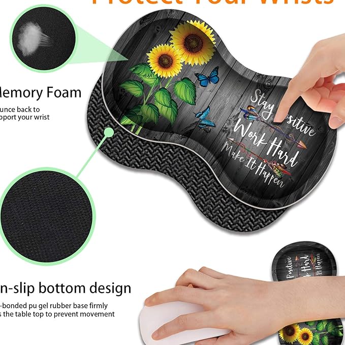Durable Desk Mat + Wrist Rest Pad + Coasters Set Large Gaming Office Mouse Pad 31.5 x 11.8 Extended Non-Slip Rubber Keyboard Pad Laptop &amp Home Sunflower Inspirational Quote