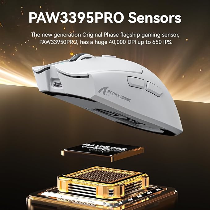 ATTACK SHARK X1 Superlight Wireless Gaming Mouse with RGB Magnetic Charging Dock BT/2.4G Wireless/Wired Gaming Mouse PAW3395PRO Gaming Sensor 40000DPI 53g Office Mice for PC/Mac/Win/Xbox (White)