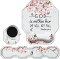 Keyboard Wrist Rest Pad and Ergonomic Gaming Mouse Pad Wrist Support Set (with Cute Coasters) with Memory Foam &amp Non-Slip Base Easy Typing and Wrist Pain Relief - Cherry Blossom Psalm 46:5