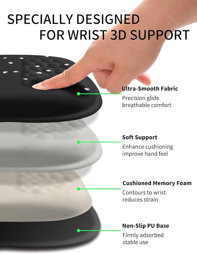Hokafenle Ergonomic Wrist-hugging Mouse Pad Wrist Support U-shaped Holding Wrist Rest Mousepad for Carpal Tunnel Pain Relief with Cushioned Memory Foam Slope Massage Bulge (10.2x8.3 inCherryBlossom)