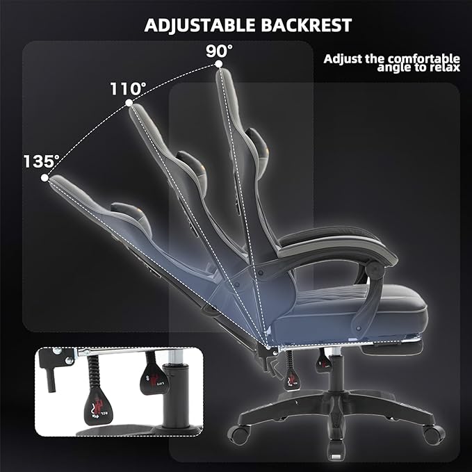 Gaming Chair Video Game Chair with Retractable Footrest and Lumbar Support High Back Ergonomic Computer Chair PU Leather Gamer Chairs