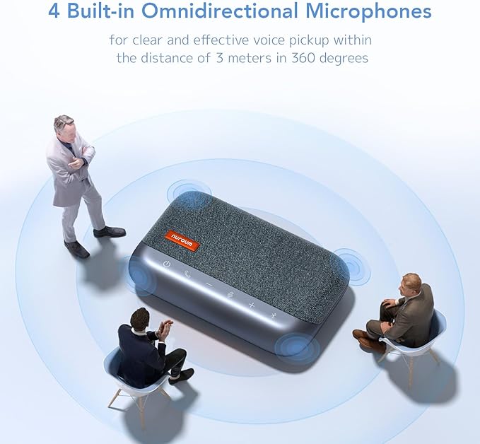 NUROUM A15 Conference Speaker and Microphone Portable&ampScalable Bluetooth Wireless Speakerphone 360° Voice Pickup Daisy Chian for Calls/Computer/PC/Laptop/Desktop via Bluetooth/Dongle/USB-A/C Bl
