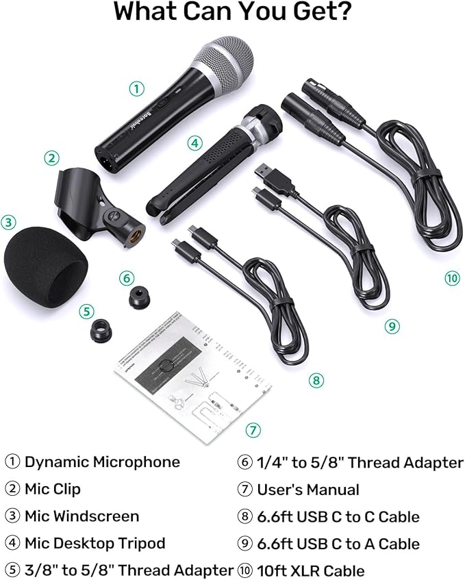 Audiobook Recording Equipment for Home USB/XLR Dynamic Microphone Noise-Canceling Handheld Studio Mic Kit Ideal for Reading Aloud Narration Voice-Over Work