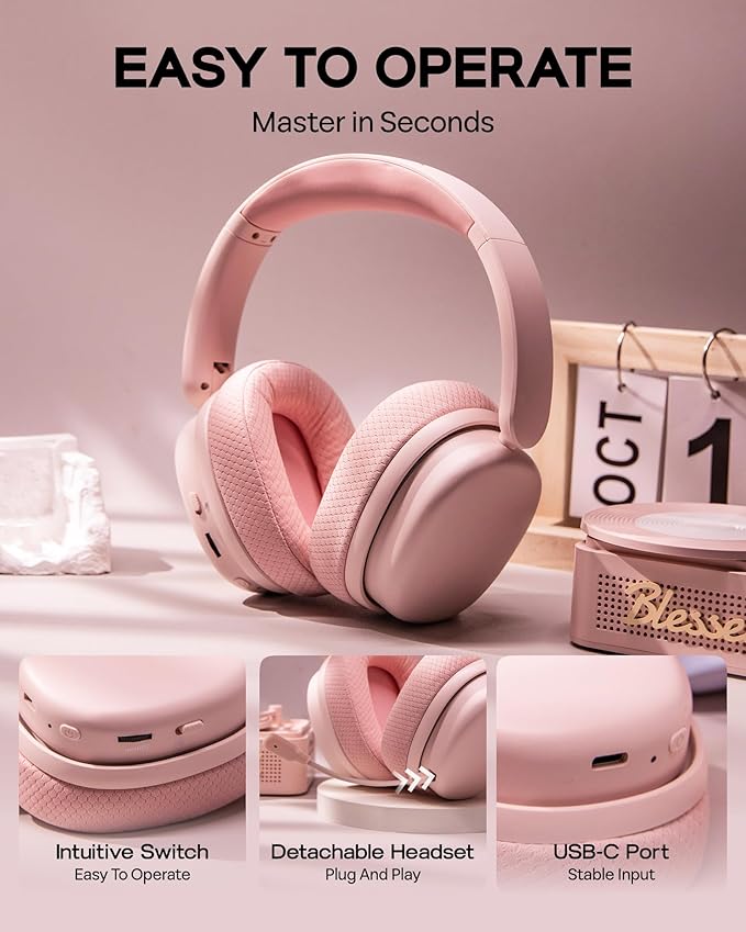 EPOMAKER X Aula G7 Pro Wireless Gaming Headset Dual Mode BT5.3 &amp 2.4GHz 7.1 Surround Sound 80+ Hour Battery RGB Light with Noise Canceling Mic for PS5 PS4 Switch PC (Pink)