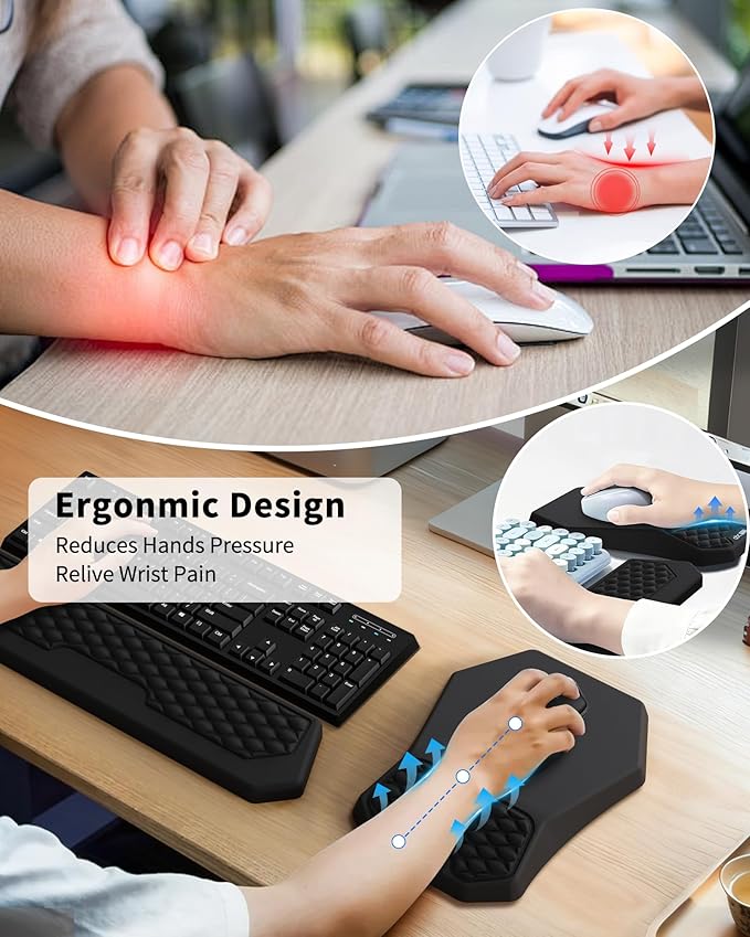 Ergonomic Mouse Pad Wrist Rest Support Massage Design Surface for Carpal Tunnel Pain Relief Memory Foam Non-Slip PU Base for Computer Desk Black