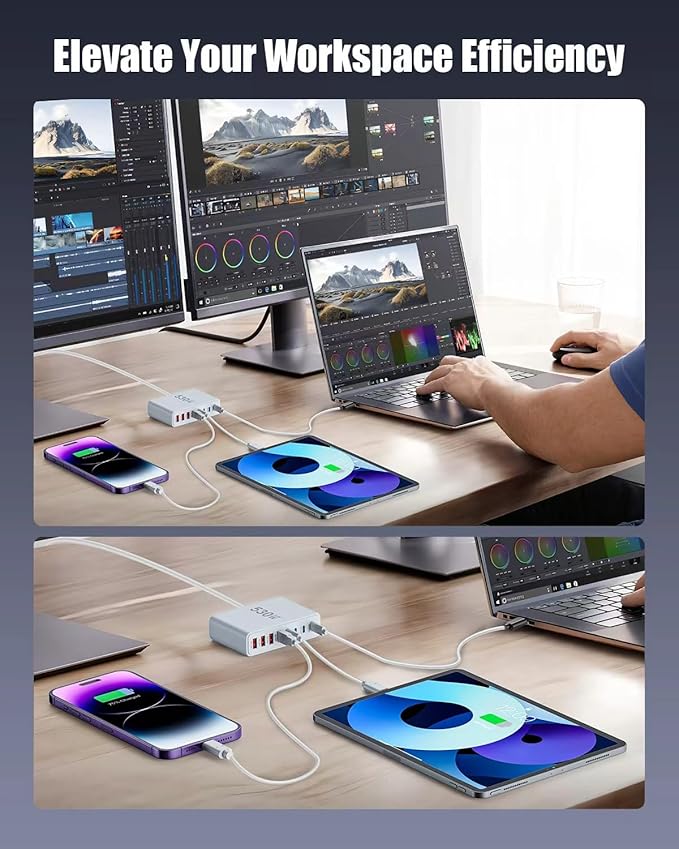 530W USB C Charger Block8-Port USB C Charging Station GaN IV Travel Essentials Multiple Port Charging Station140W Laptop Fast Charger Adapter for MacBook Pro/AirDELLiPadiPhoneSamsung Galaxy
