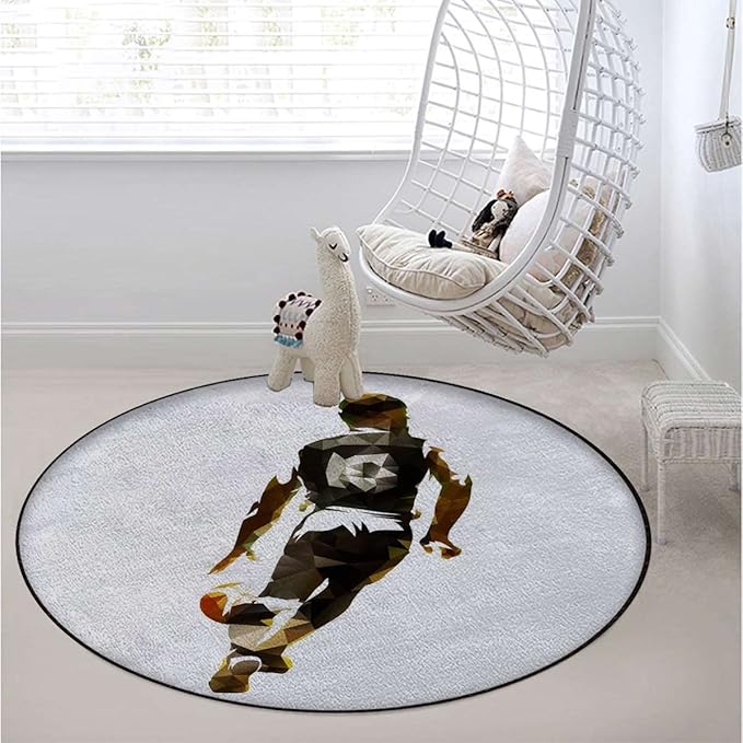 Sports Decor Gaming Chair Mat Under Computer Desk Floor Protector for Rolling Chairs Non Slip Anti Scratches Basketball Player SilhouetteBlack White Diameter 60 in