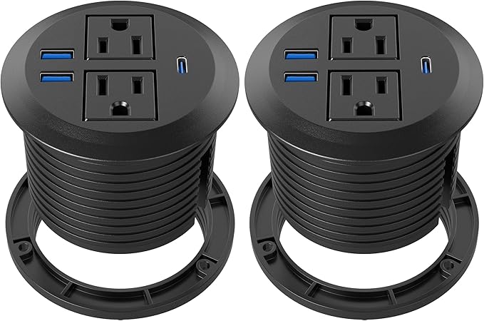 Recessed Power Grommet with AC Outlets 20W Fast Charging USB-C Port - Flush-Mount for DesktopWorkspace Essential Desk OutletETL Listed (Pack of 2)