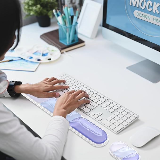 Gel Keyboard Wrist Rest Ergonomic Wrist Rest for Computer Keyboard and Mouse Soft Mouse Wrist Support and Keyboard Pad for Typing Pain Relief Suitable for Office Home Computer Gaming - Blue