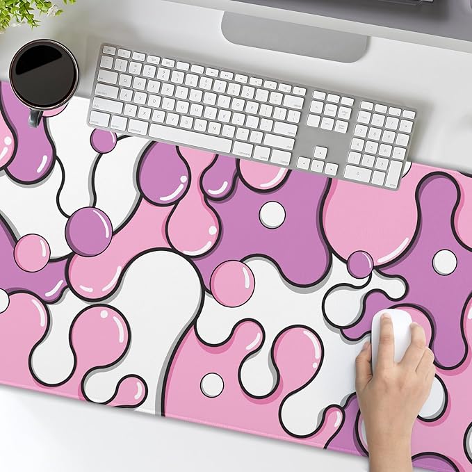 Pink Pastel Purple Mouse Pad XXL Anime Cool Geometric Japanese Extended Desk Mat 90X40 CM Non-Slip Rubber Base Stitched Edge Large Mousepad for Gaming Laptop Computer Desktop 35.4×15.7 Inch