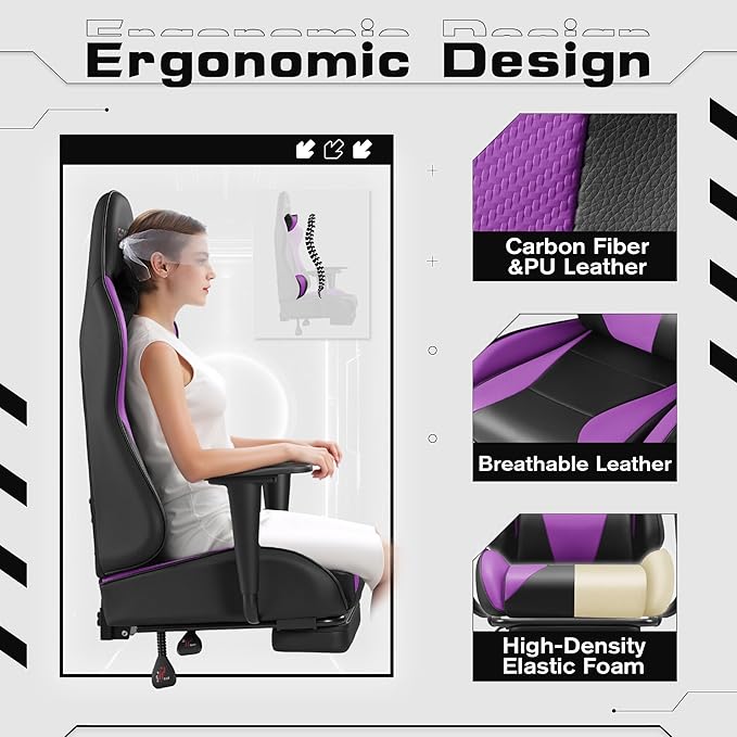 Homall Gaming Chairs Computer Chair with Footrest and Massage Lumbar Support Height Adjustable Game Chair with Headrest and Swivel Seat (Purple)
