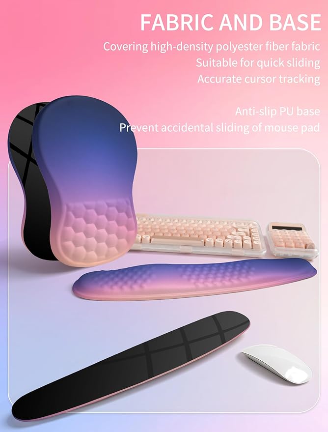 Hokafenle 2in1 Combination Wave Keyboard Wrist Rest and Ergonomic Curvature Mouse Pad Wrist Support for Relieve Wrist Pain Filled with Soft Cushion Memory Foam Dawn