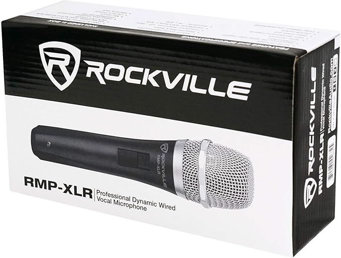 Rockville RMP-XLR Dynamic Super Cardioid Microphone 10ft XLR Cable Rugged Plastic Body Clear Sound M-06 Cartridge for Vocals and Instruments 3-Piece