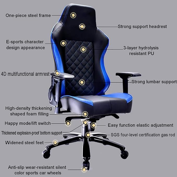Office Chair Gaming Chair Computer Chair Ergonomic Height Adjustable Swivel Recliner Esports ChairPU Leather Game Chair High Back Computer Chair with Headrest Lumbar SupportGaming Chair Ra