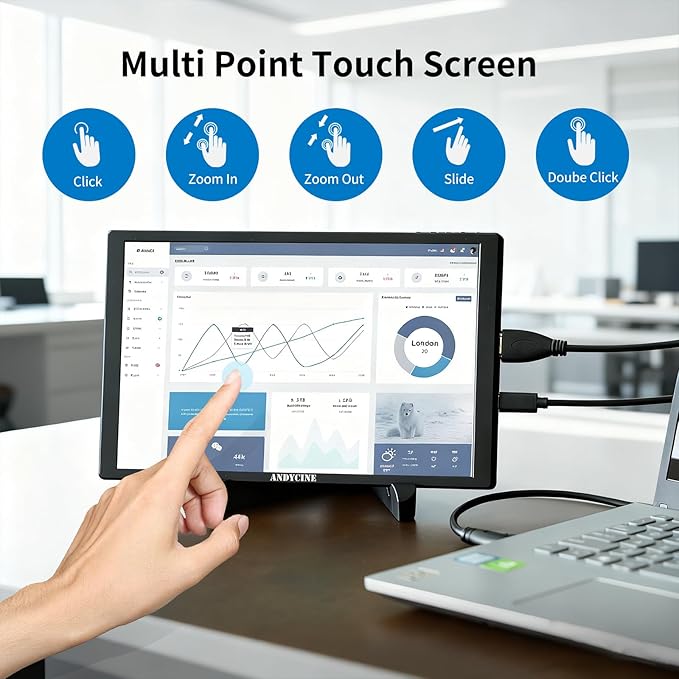 ANDYCINE N10 10.1inch 1920x1200 Touchscreen HDMI Monitor with Build-in Speakers 75mm Vesa H/V Rotation Mirror Function Support HDCP Teleprompter Monitor Compatible for for LaptopPCGame Consoles