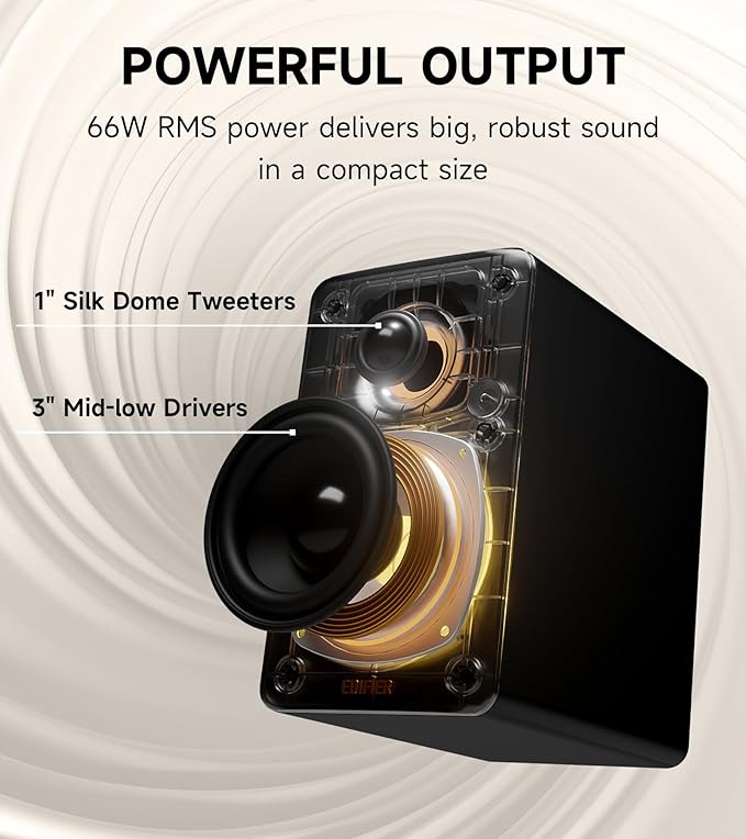Edifier M60 Multimedia Speaker Bluetooth 5.3 66W RMS Hi-Res Audio &amp Hi-Res Wireless Audio LDAC3 Mid Bass &amp 1 Tweeter USB-C &amp Aux Inputs Compact Desktop Speaker – Black (Renewed)