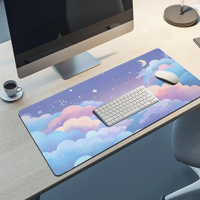 Cloud Star Mouse Pad Large Desk Mat Extended Keyboard Mouse Pad with Non-Slip Base and Stitched Edge Mouse Mat Desk Pad 36x16 Mouse Pads for Desk Home Office Gaming