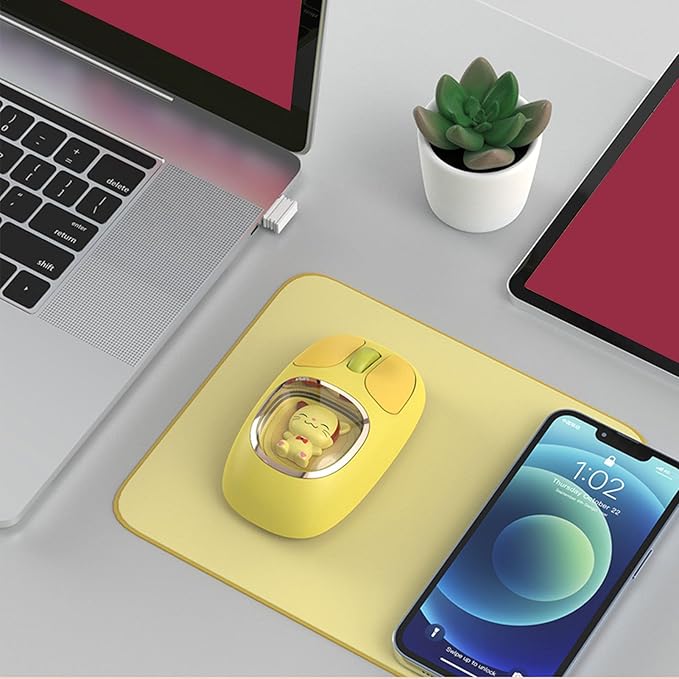 Cute Wireless Mouse Silent Cute Computer Mouse with RGB Backlit Doll Type C Rechargeable for Working Gaming Mode BT3.0/BT5.0/2.4G Speed Scroll (Yellow)