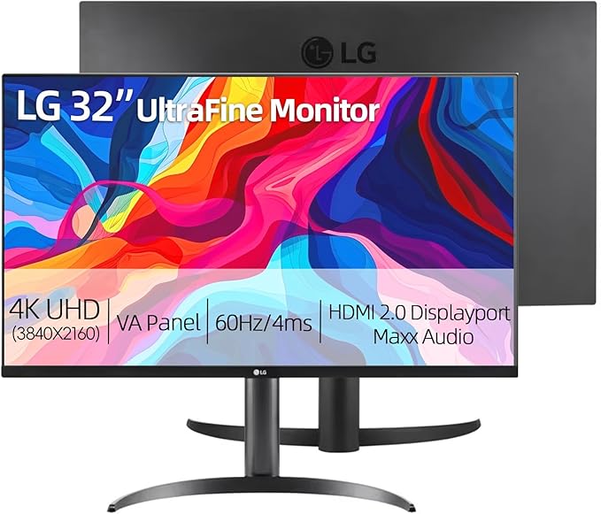 LG 32 4K UHD (3840 x 2160) Ultrafine Monitor 60Hz HDR10 90% DCI-P3 Dynamic Action Sync Built-in Speakers Black Stabilizer USB-C Pivot/Height/Tilt Adjustment Stand