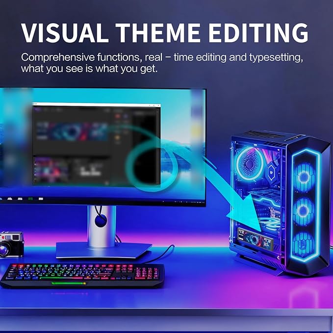 9.2 inch PC Case Side Screen Customizable Monitor Display for System Stats and Animated Themes USB Powered Supports Wallpaper GIF and Hardware Monitoring (Black)