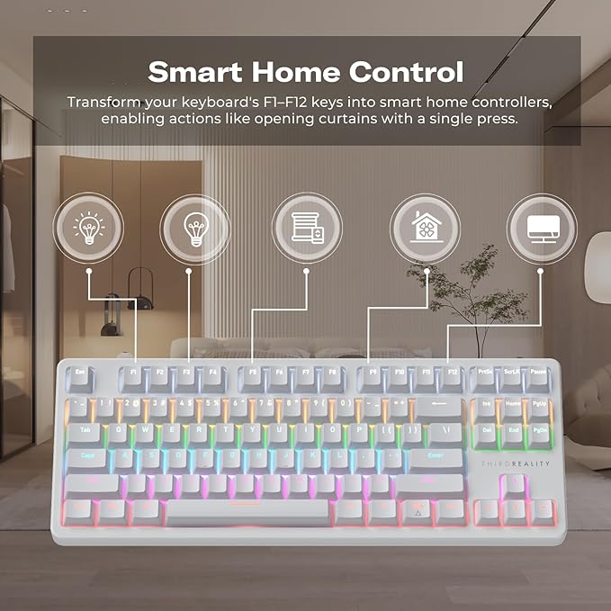THIRDREALITY Smart Mechanical Keyboard MK1 Matter Over WiFi 87-Key Wired Gaming Keyboard/USB-A 44 Customizable RGB Lighting Work with Home Assistant SmartThings Apple Home (White)