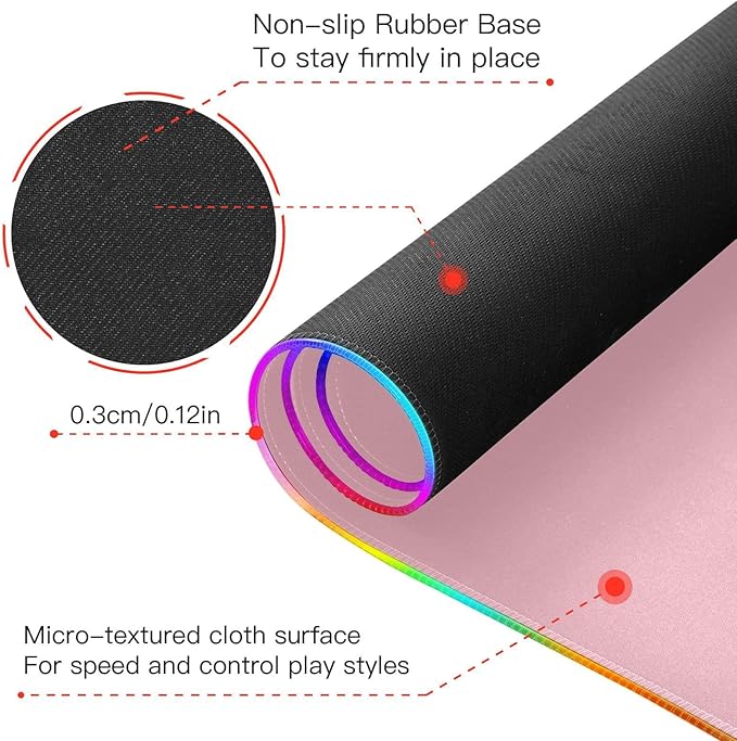 Pinks Mouse Pad Gaming Mousepad Non Slip Desk Mat Wireless Charging Computer Mouse Pads RGB Keyboard Mats Pad for Desktop Office Home 31.5 x 11.8 in