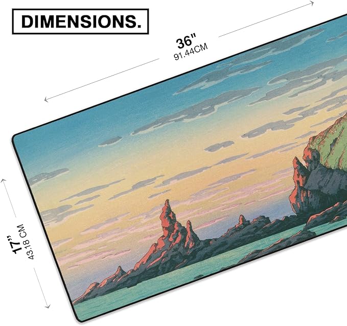 MPCO. Original Large Gaming Desk Mat – 36x17 Aeroglyde Ukiyo-E Ryugashima Island AeroGlyde Full Desk Mouse Pad for Smooth Precision – Non-Slip Washable Extra-Large PC Mouse Pad for Gaming Sessions