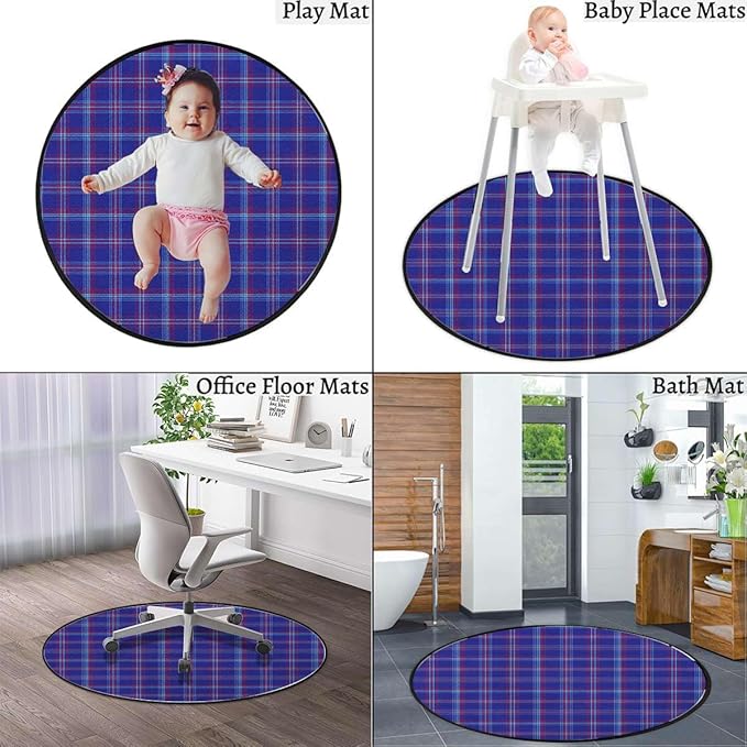 Multicolor Round Rug Nursery Rug for Bedroom Playroom Non Slip Educational Playmat Round Circle Carpet Old Fashioned Scottish Tartan Country Style Diameter 47.2 in