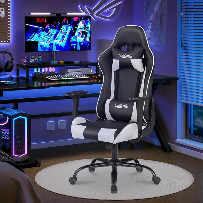 Gaming Chair Ergonomic Office Chair Racing Executive Ergonomic Adjustable Swivel Task ChairWhite