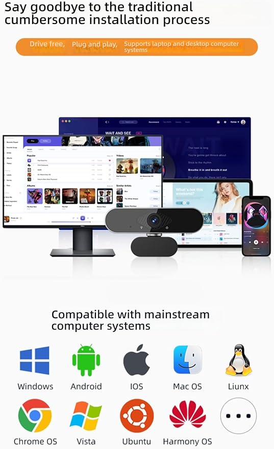 HD Webcam 1080P/2K/4K USB with Multiple Mounting Options for Desktop Laptop Gaming - Plug and Play Facial Recognition Video Conferencing