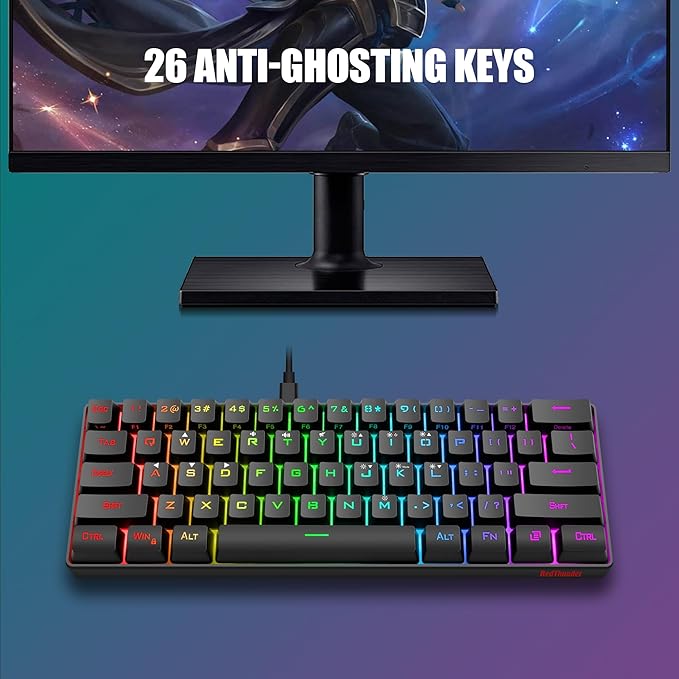 RedThunder 60% Gaming Keyboard and Mouse Combo Ultra-Compact 61 Keys RGB Backlit Mini Keyboard Lightweight 7200 DPI Honeycomb Optical Wired Gaming Set for PC MAC PS5 Xbox Gamer(Black)